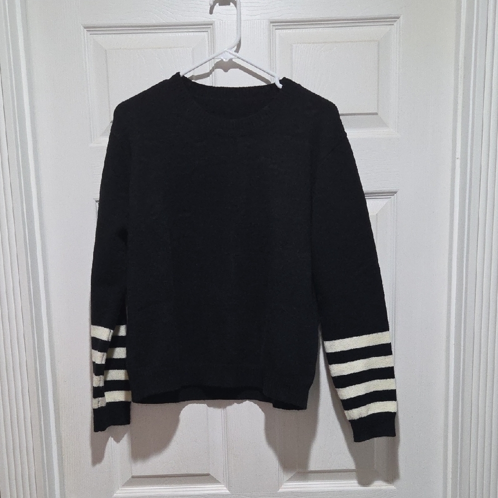 Black With White Stripes Crew Sweater